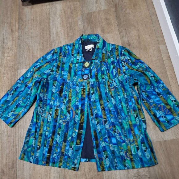 Drapers & Damons Size M Blue Multicolor Striped Jacket With Buttons 3.4 Sleeves - Picture 1 of 6
